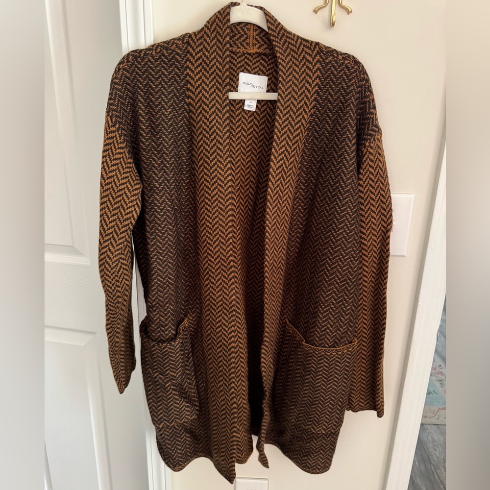 Daily Ritual heavyweight herringbone open cardigan coatigan